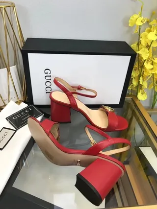 Gucci Horsebit 1955 লাল সোনা চামড়া ইন্টারলকিং জি বাকেল ব্লক হিল 6