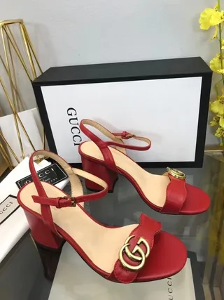 Gucci Horsebit 1955 লাল সোনা চামড়া ইন্টারলকিং জি বাকেল ব্লক হিল 7