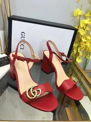Gucci Horsebit 1955 লাল সোনা চামড়া ইন্টারলকিং জি বাকেল ব্লক হিল 8