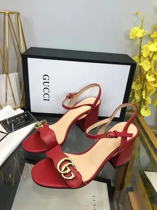 Gucci Horsebit 1955 লাল সোনা চামড়া ইন্টারলকিং জি বাকেল ব্লক হিল 9