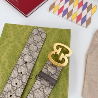 Gucci Interlocking G 米色棕色金色皮带
