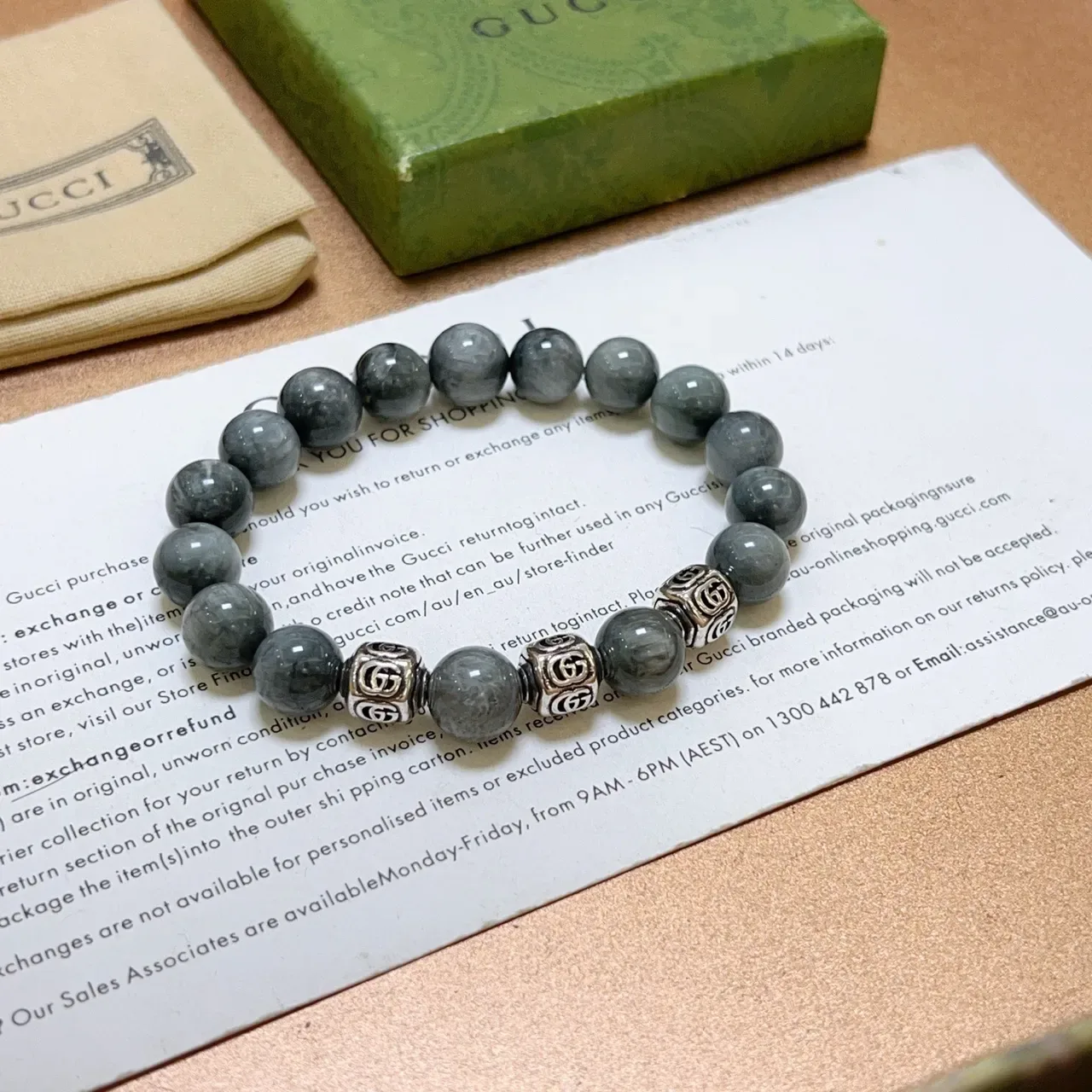 Gucci Interlocking G Stone Bead Stretch Bracelet 4
