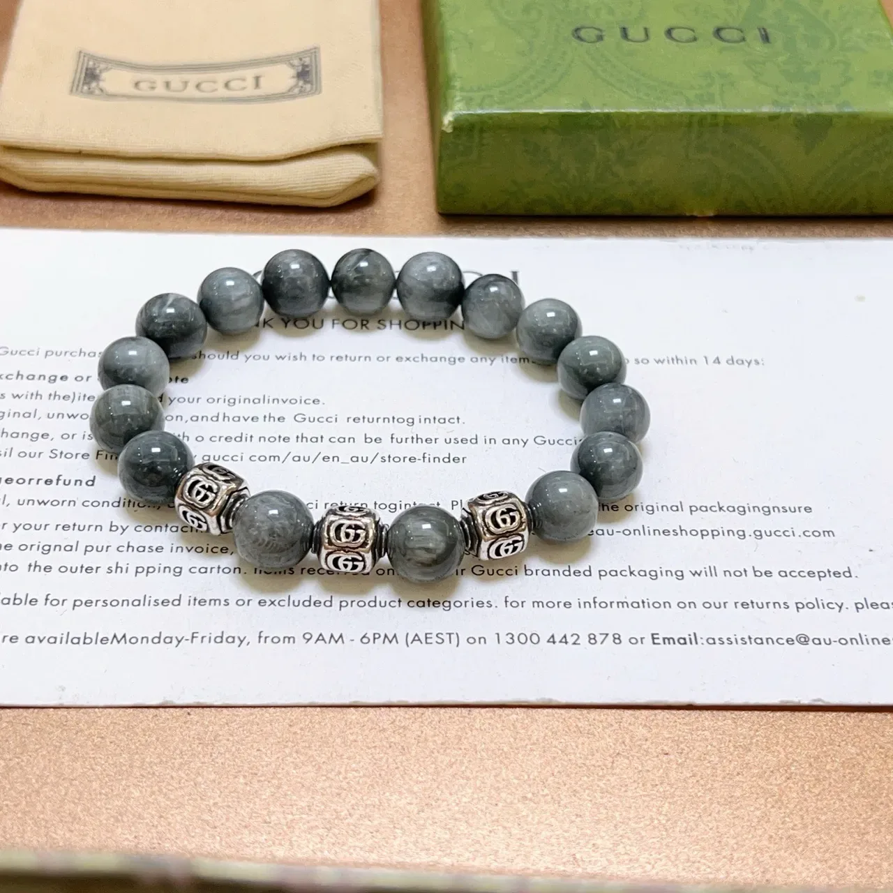Gucci Interlocking G Stone Bead Stretch Bracelet 9