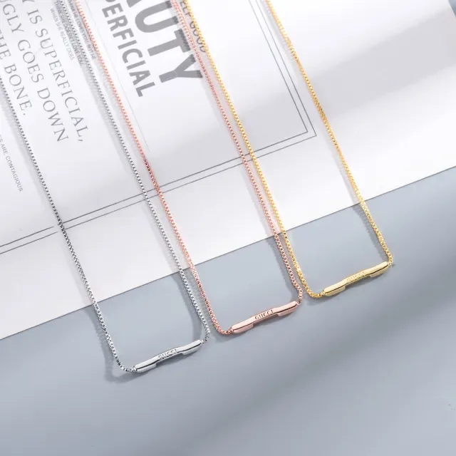 Gucci Logo Bar Pendant সোনার বক্স চেইন হার 5