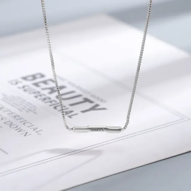 Gucci Logo Bar Pendant সোনার বক্স চেইন হার 6