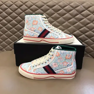 Gucci Multicolor Beige High-Top Floral-Print Lona Lifestyle Sneakers