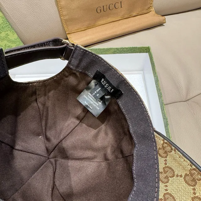 Gucci Ophidia 米色棕 GG 印花 帆布 Web 条纹 点缀 棒球帽 4