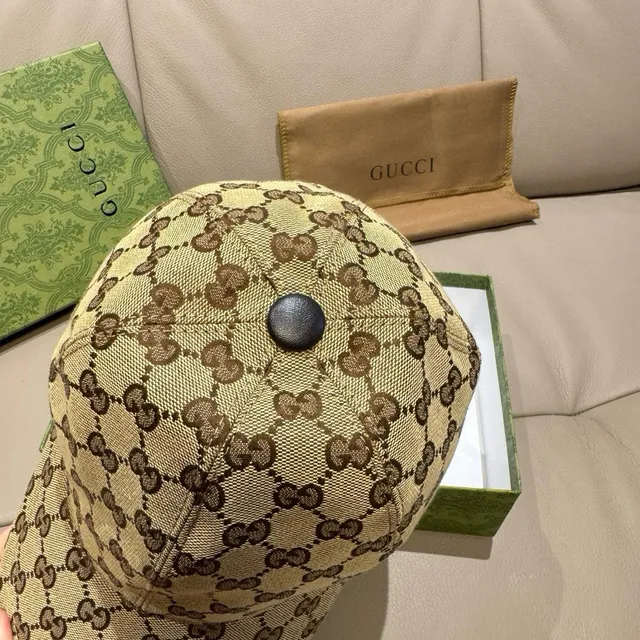 Gucci Ophidia 米色棕 GG 印花 帆布 Web 条纹 点缀 棒球帽 5