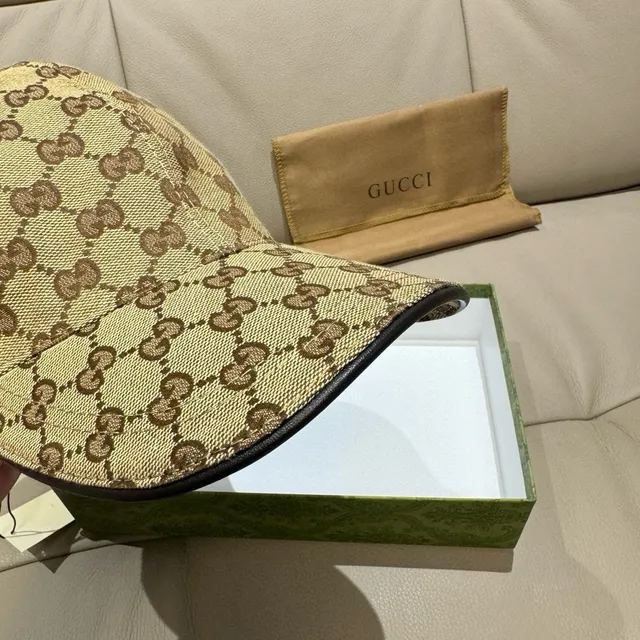 Gucci Ophidia 米色棕 GG 印花 帆布 Web 条纹 点缀 棒球帽 6