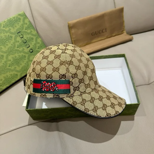 Gucci Ophidia 米色棕 GG 印花 帆布 Web 条纹 点缀 棒球帽 7