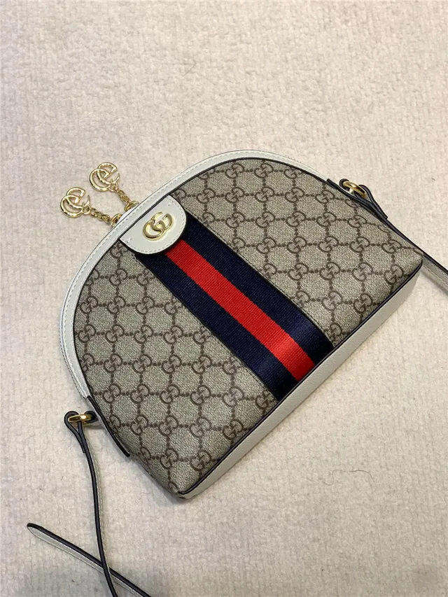 Gucci Ophidia 米色 GG Monogram Canvas Web Stripe Chain Bag 4