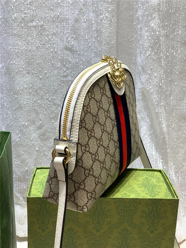 Gucci Ophidia 米色 GG Monogram Canvas Web Stripe Chain Bag 7