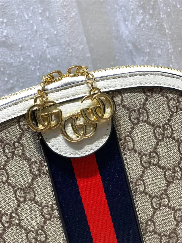 Gucci Ophidia 米色 GG Monogram Canvas Web Stripe Chain Bag 8