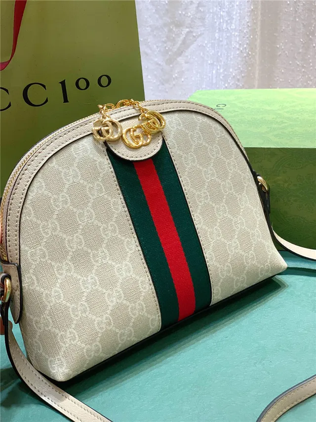 Gucci Ophidia 米色 GG Monogram Canvas Web Stripe Chain Bag 14