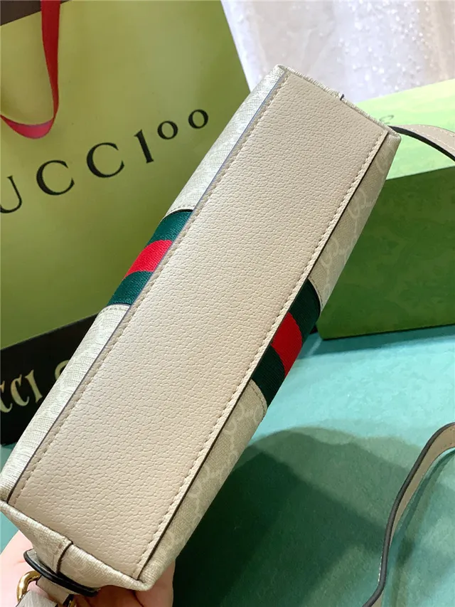 Gucci Ophidia 米色 GG Monogram Canvas Web Stripe Chain Bag 15