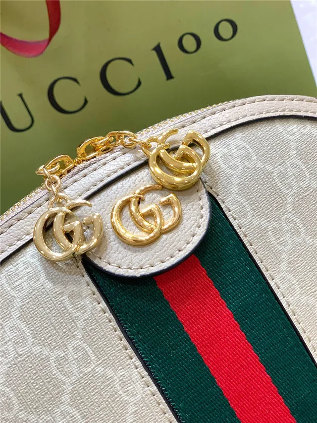 Gucci Ophidia 米色 GG Monogram Canvas Web Stripe Chain Bag 17