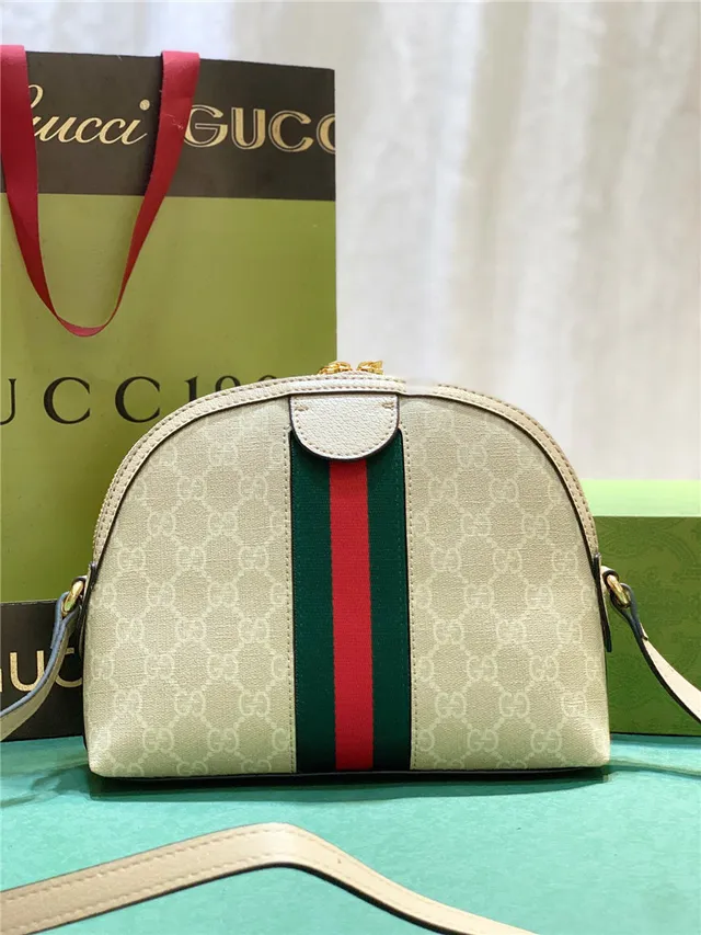 Gucci Ophidia 米色 GG Monogram Canvas Web Stripe Chain Bag 18
