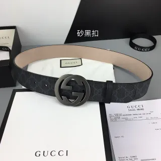 Gucci Ophidia Black Beige GG Monogram Canvas Interlocking G Buckle Leather Belt