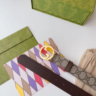Gucci Ophidia 棕米色 interlocking G 扣 GG Monogram 帆布皮革腰带