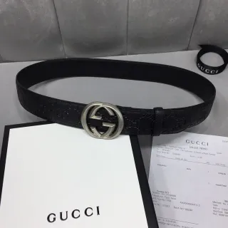 Gucci Ophidia Embossed GG Monogram Black Leather Belt