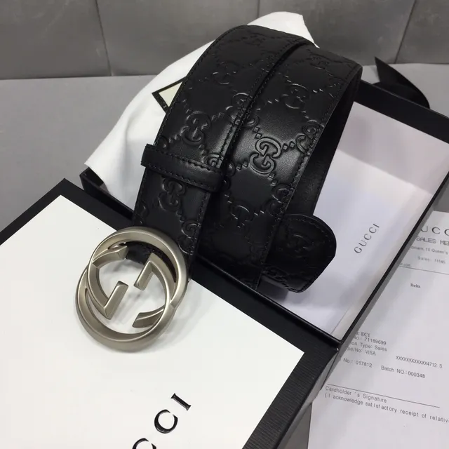 Gucci Ophidia Embossed GG Monogram Cinturón de cuero negro 4
