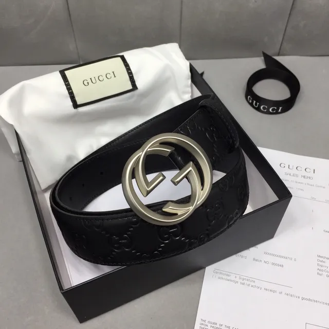 Gucci Ophidia Embossed GG Monogram Cinturón de cuero negro 5