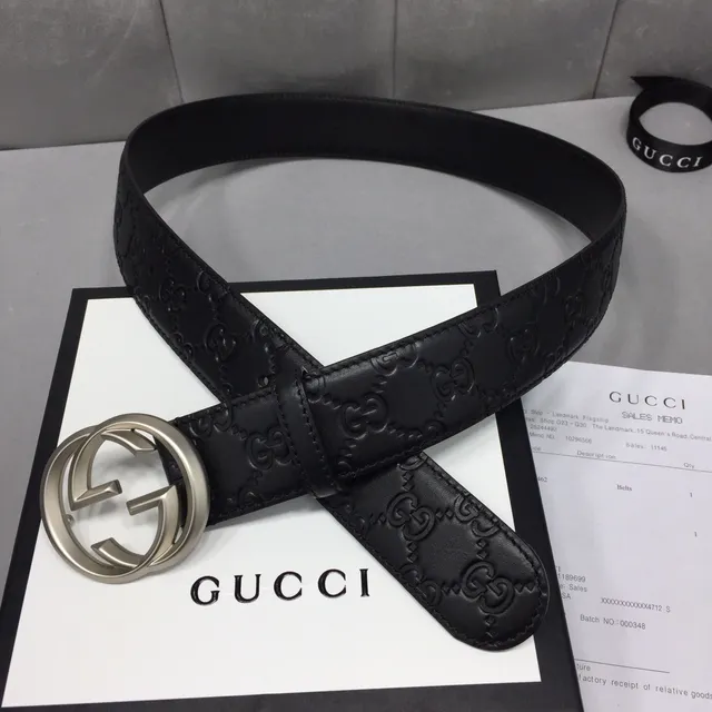 Gucci Ophidia Embossed GG Monogram Cinturón de cuero negro 6