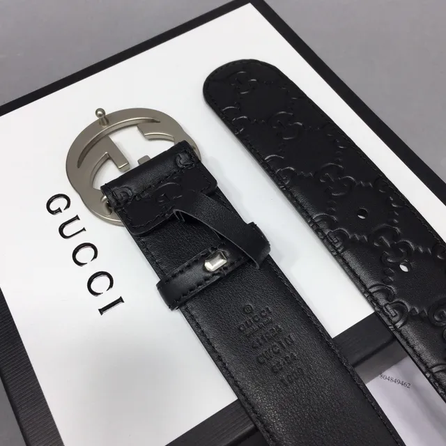 Gucci Ophidia Embossed GG Monogram Cinturón de cuero negro 8