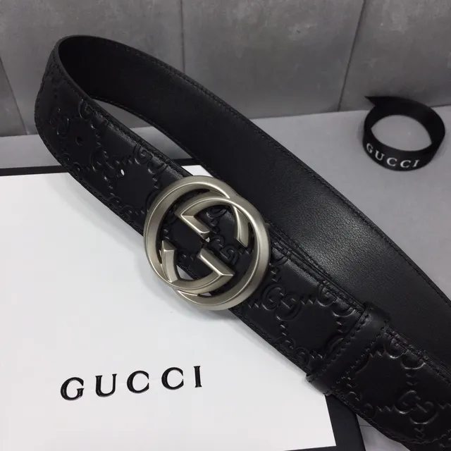 Gucci Ophidia Embossed GG Monogram Cinturón de cuero negro 9