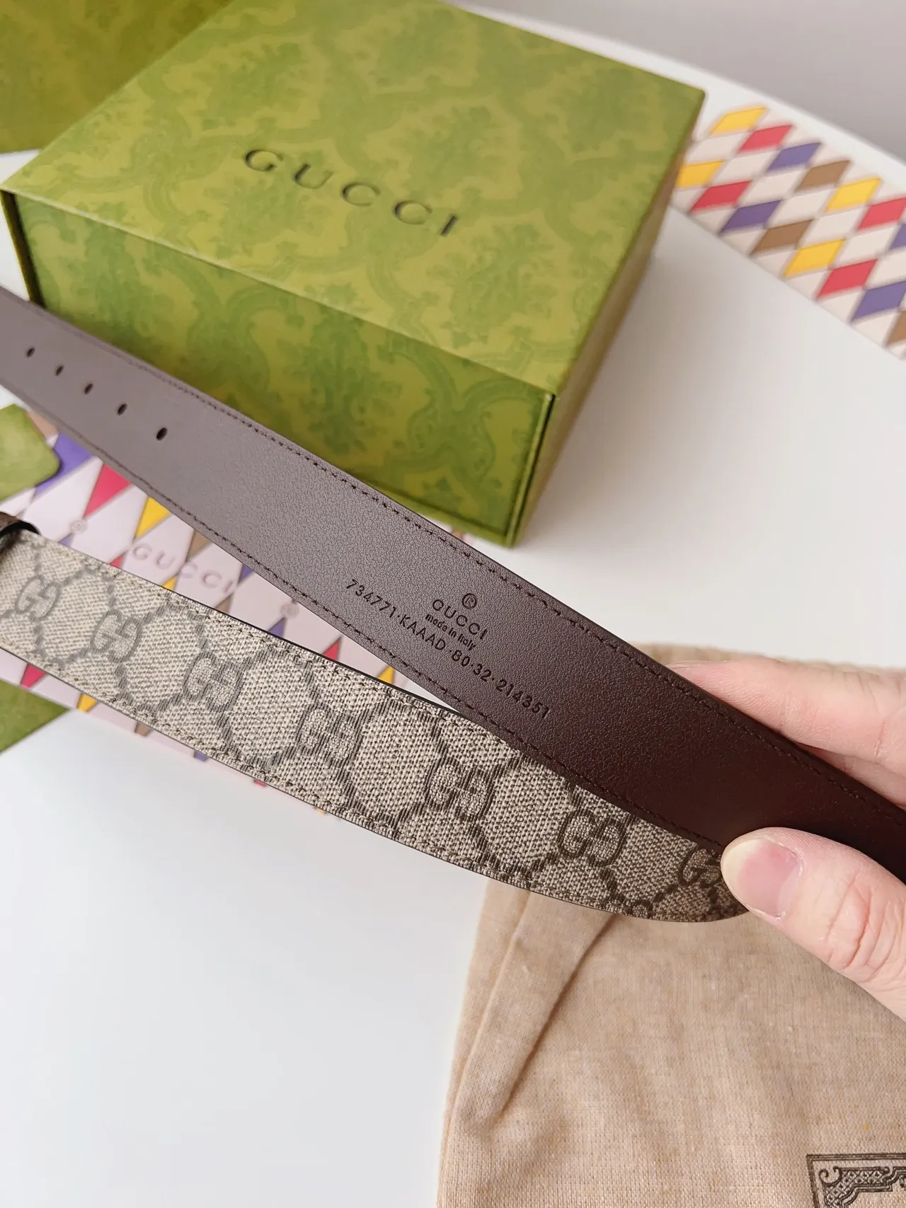 Gucci Ophidia Interlocking G Ceinture Marron et Beige en Cuir 4
