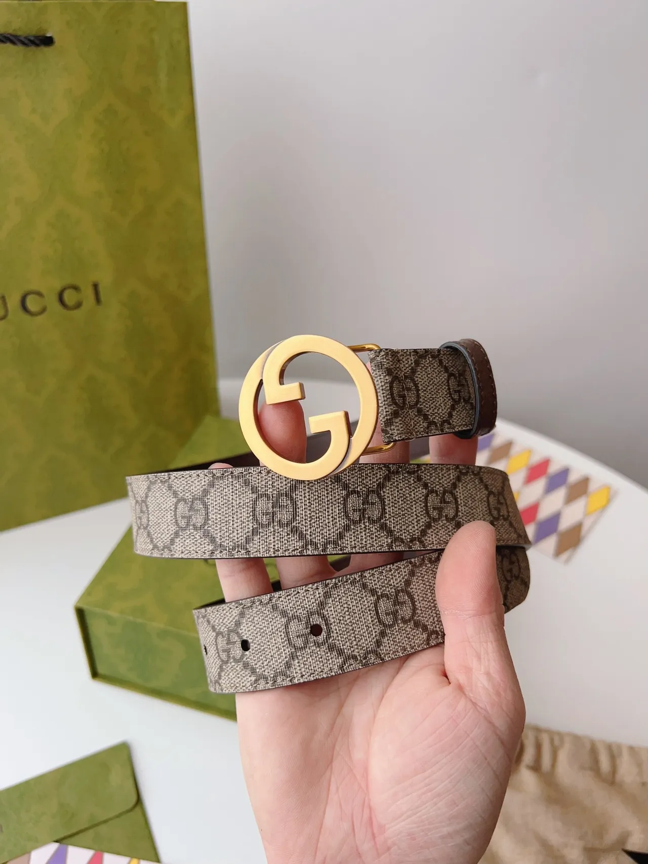 Gucci Ophidia Interlocking G Ceinture Marron et Beige en Cuir 9