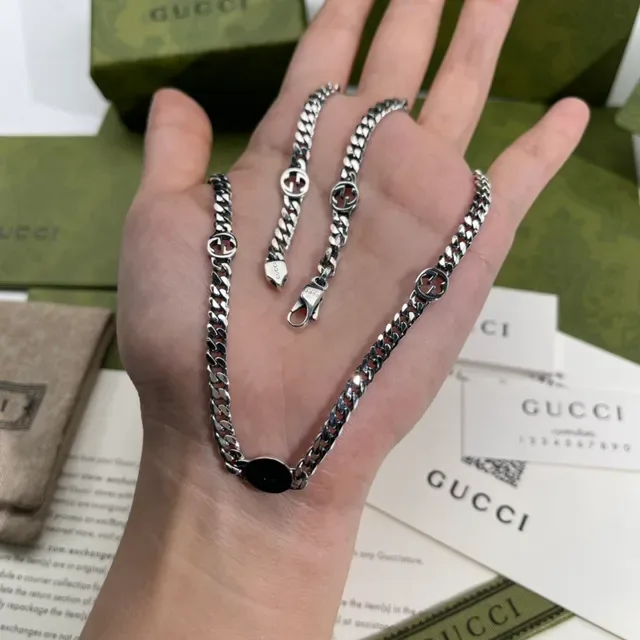 Collier Gucci Ophidia Chaîne à maillons argentée motif logo G entrelacé 2