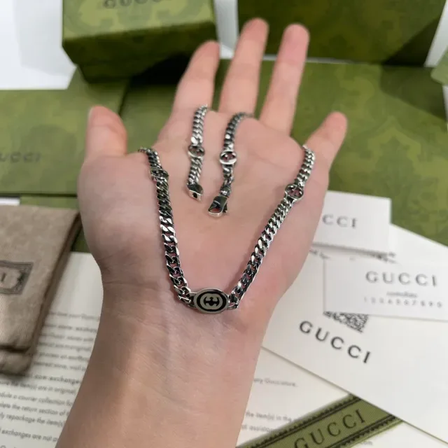 Collier Gucci Ophidia Chaîne à maillons argentée motif logo G entrelacé 3
