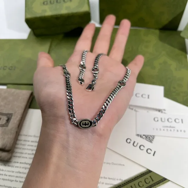 Collier Gucci Ophidia Chaîne à maillons argentée motif logo G entrelacé 4