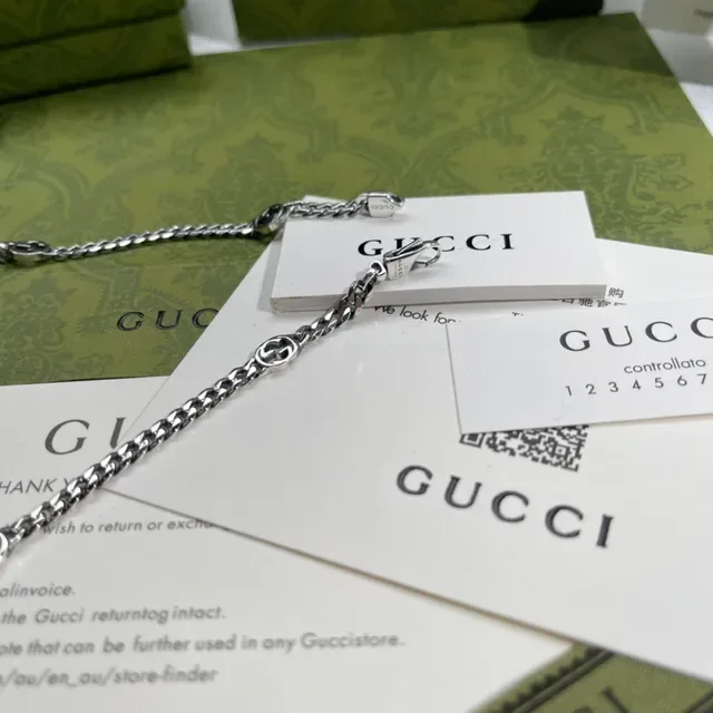 Collier Gucci Ophidia Chaîne à maillons argentée motif logo G entrelacé 5