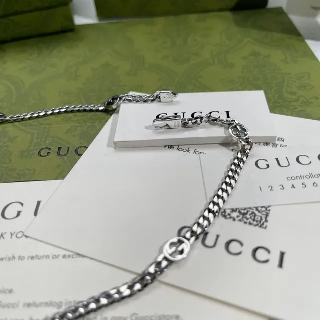 Collier Gucci Ophidia Chaîne à maillons argentée motif logo G entrelacé 6