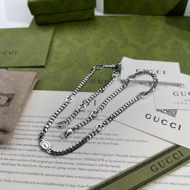 Collier Gucci Ophidia Chaîne à maillons argentée motif logo G entrelacé 9