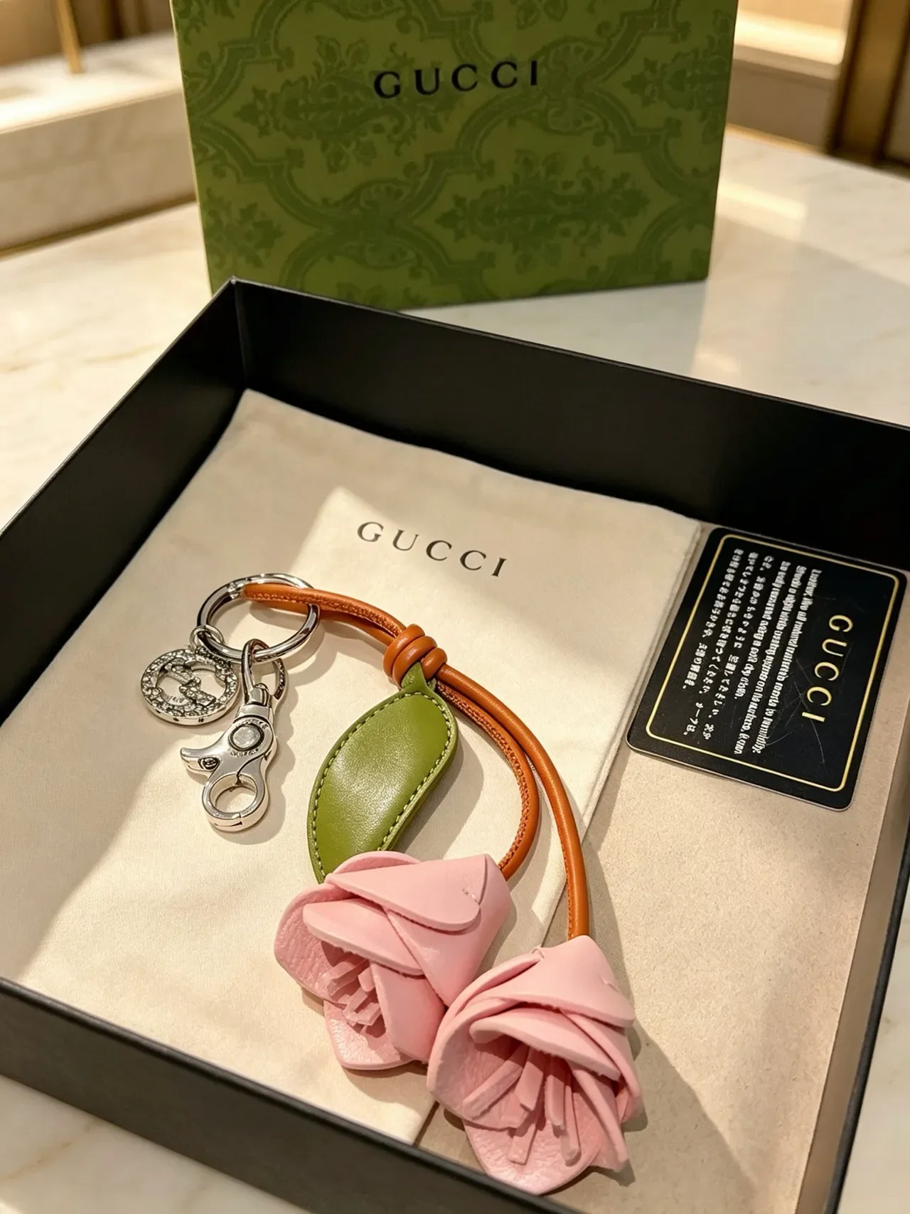 Gucci 粉绿皮革花卉图案双玫瑰斜挎包 3