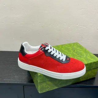 Gucci Red Black White Suede Leather Panelled Low-Top Sneaker