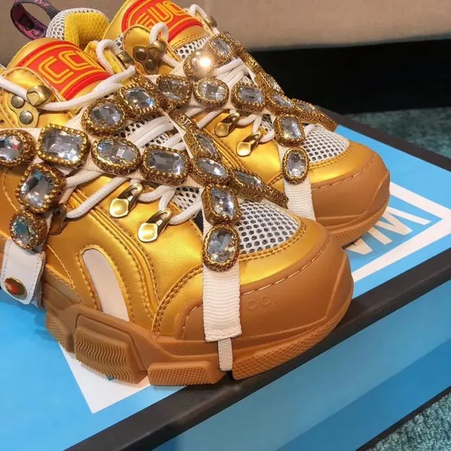Gucci Rhyton Zapatillas chunky con cristales engastados en oro 3