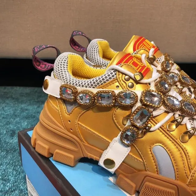 Gucci Rhyton Zapatillas chunky con cristales engastados en oro 4