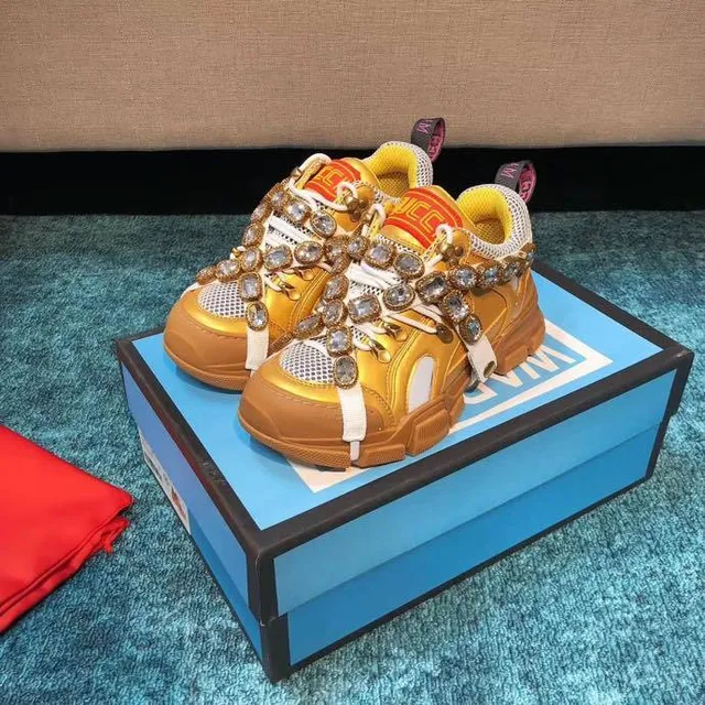 Gucci Rhyton Zapatillas chunky con cristales engastados en oro 8