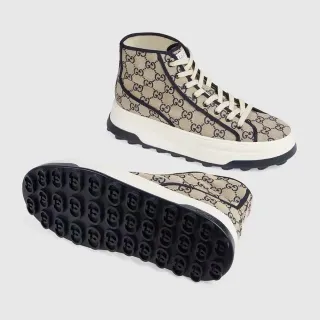 Gucci Screener Beige and Navy GG Monogram Zapatillas lifestyle de alto