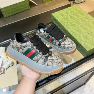 Gucci Screener 米色老花帆布绿红Web平台生活球鞋