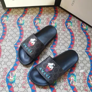 Gucci Screener 黑色 多色 GG Monogram 帆布 带 刺绣 唐老鸭 贴花 拖鞋