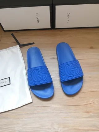 Gucci Screener Chaussons bleus embossés GG monogramme 2