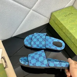 Gucci Screener Azul Morado GG Impresión Monograma Double-Strap Slide Slippers