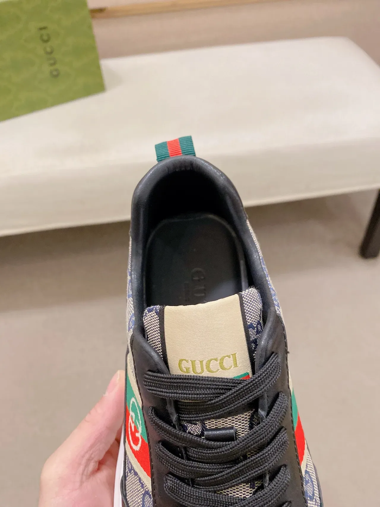 Gucci Screener GG Monogram Tela e couro Preto Vermelho Verde Web Lifestyle Sneakers 6