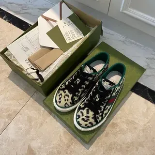 Gucci Screener estampado de leopardo tricot estilo de vida sneakers