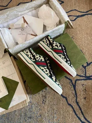 Gucci Screener نمر مطبوع محبوك أسلوب الحياة حذاء رياضي 3
